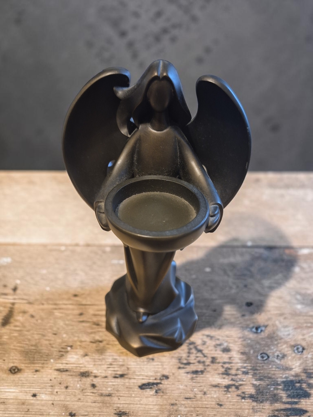 PartyLite Black Resin Angel Candle Holder Matte Modern Indoor Decor Medium